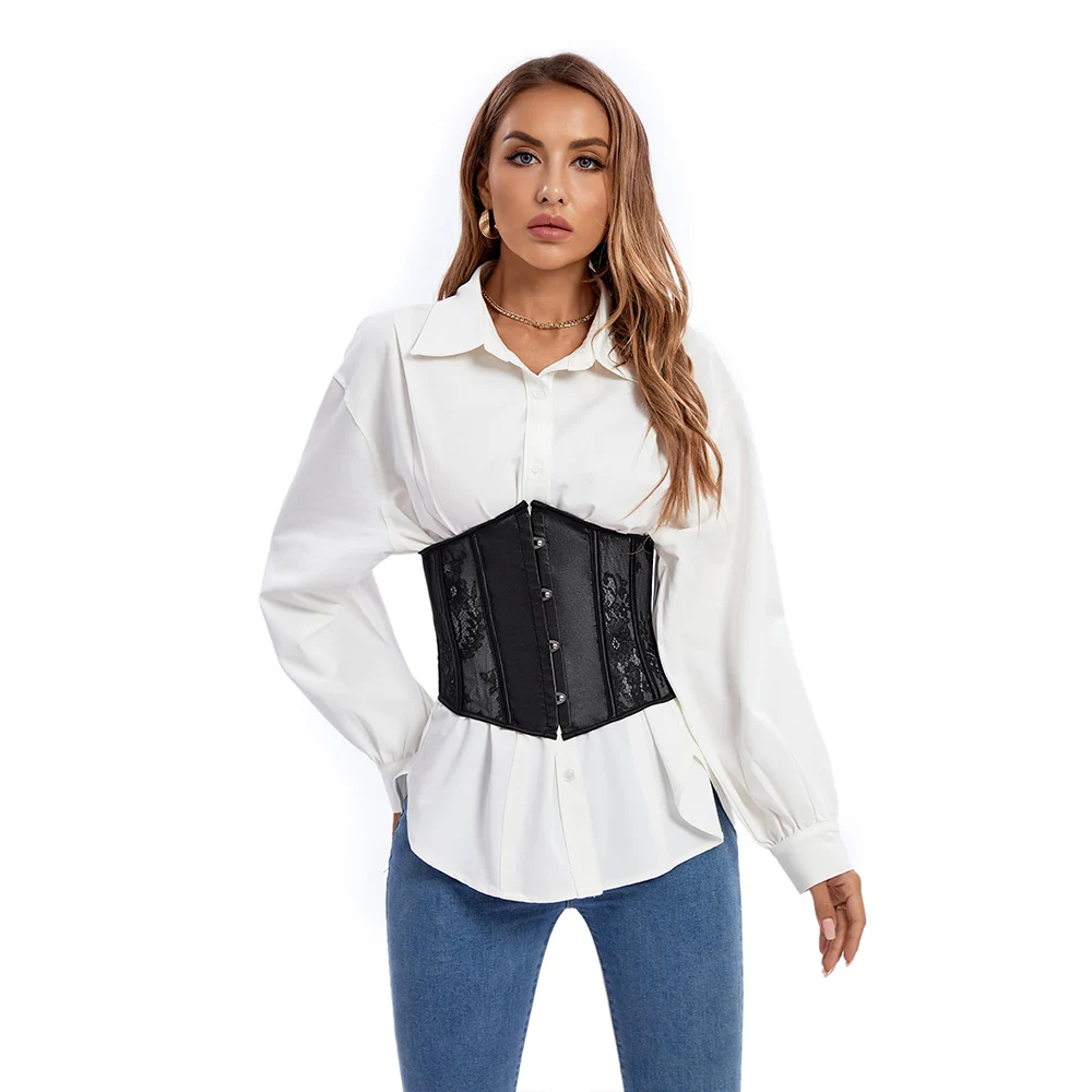 Waist Trainer Floral Mesh Underbust Corset 14 Plastic Boned Curve