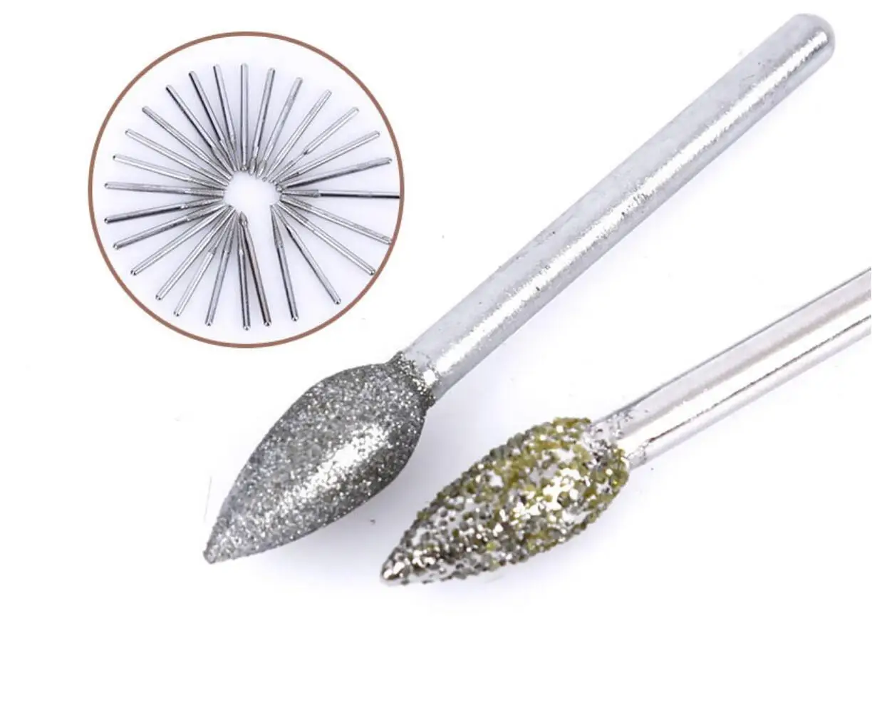 30PCS 2.35mm Shank Diamond Grinding Burr Needle Point Engraving Carving Polishing Glass Jade Stone Drill Bit Rotary Tool Set 6pcs 2 35mm shank tungsten steel milling cutter olive stone micro carving drill metal jewelry jewelry carving grinding tool