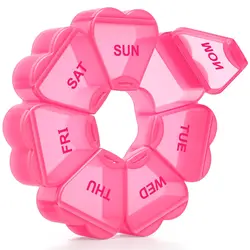 Compact Waterproof Pill Organizer with 7 Compartments (Rose Red)