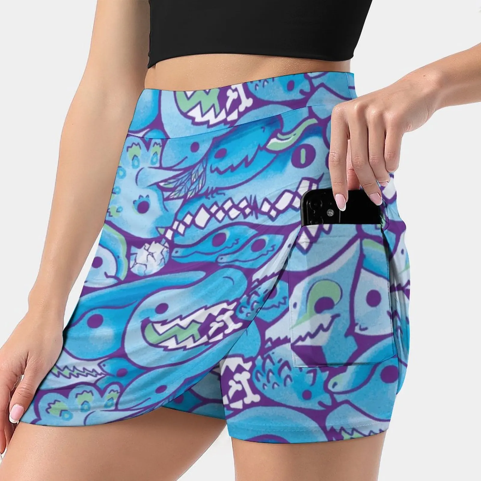 

Dinosaur Pattern In Blue Women's skirt Y2K Summer Clothes 2022 Kpop Style Trouser Skirt With Pocket Dinosaur Dinosaurs Crowd