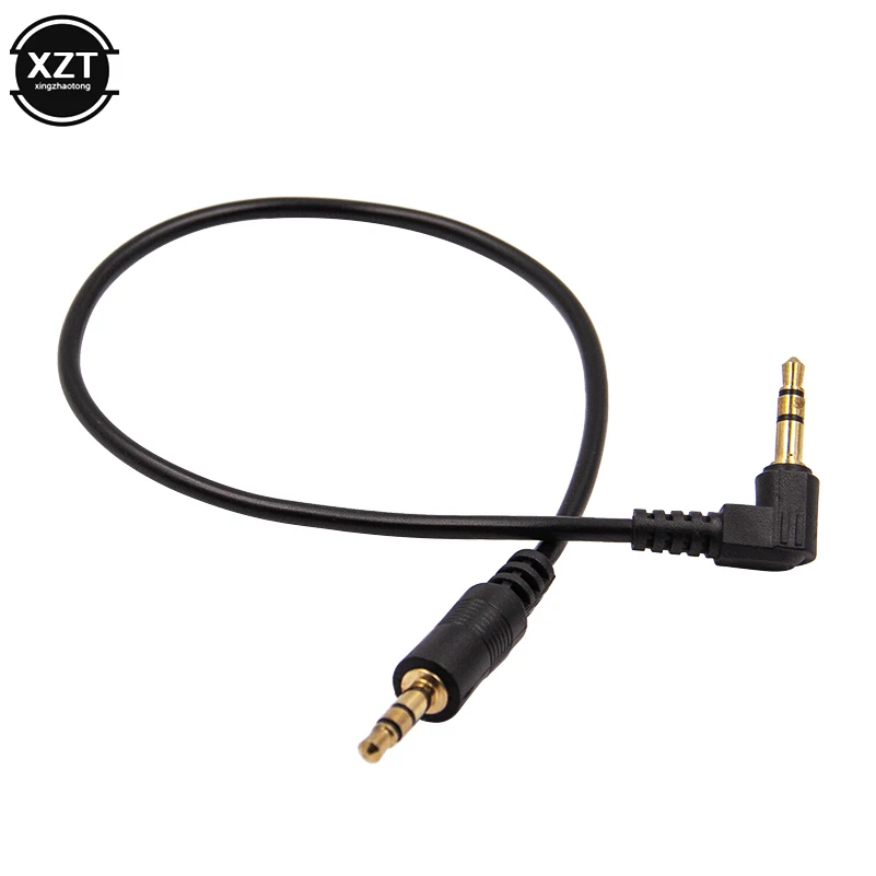 30cm novo 3.5mm macho para macho aux cabo banhado a ouro 90 graus ângulo de áudio estéreo cabo para mp3 carro fone ouvido telefone alto-falante