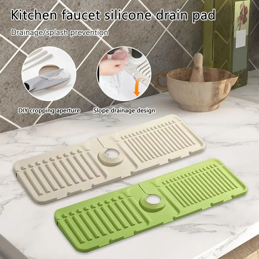 Upgraded Faucet Mat Silicone Kitchen Sink Tray Soap Dispenser Sponge Drain Pad Sink Splash Drying Mat Countertop Storage Tray