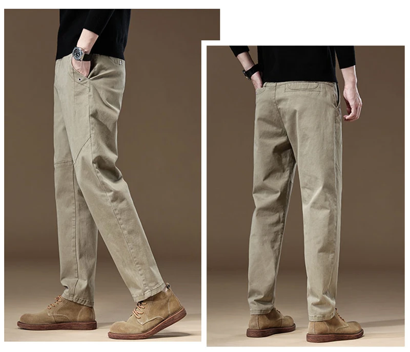2024 New Spring Autumn Men's Cargo Work Pants 97%Cotton Thick Solid Color Wear Korean Grey Casual Trousers Male Plus Size 38 40