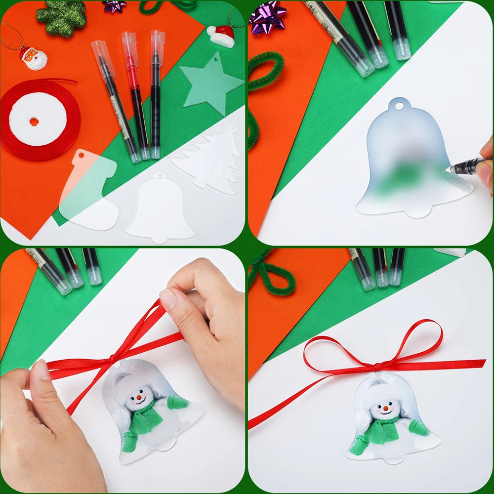 40Pcs/Set Clear Acrylic Christmas Ornaments Star Christmas Stockings Bell Tree Shape DIY Christmas Hanging Christmas Tree Decor