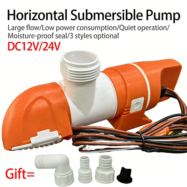 ปั๊มน้ำอเนกประสงค์สำหรับเรือยอชท์ แบบแคบ แนวนอน ปั๊มน้ำท้องเรืออัตโนมัติ ปั๊มน้ำ ระบายน้ำด้วยเซ็นเซอร์ ใช้ไฟ DC 12V/24V 1