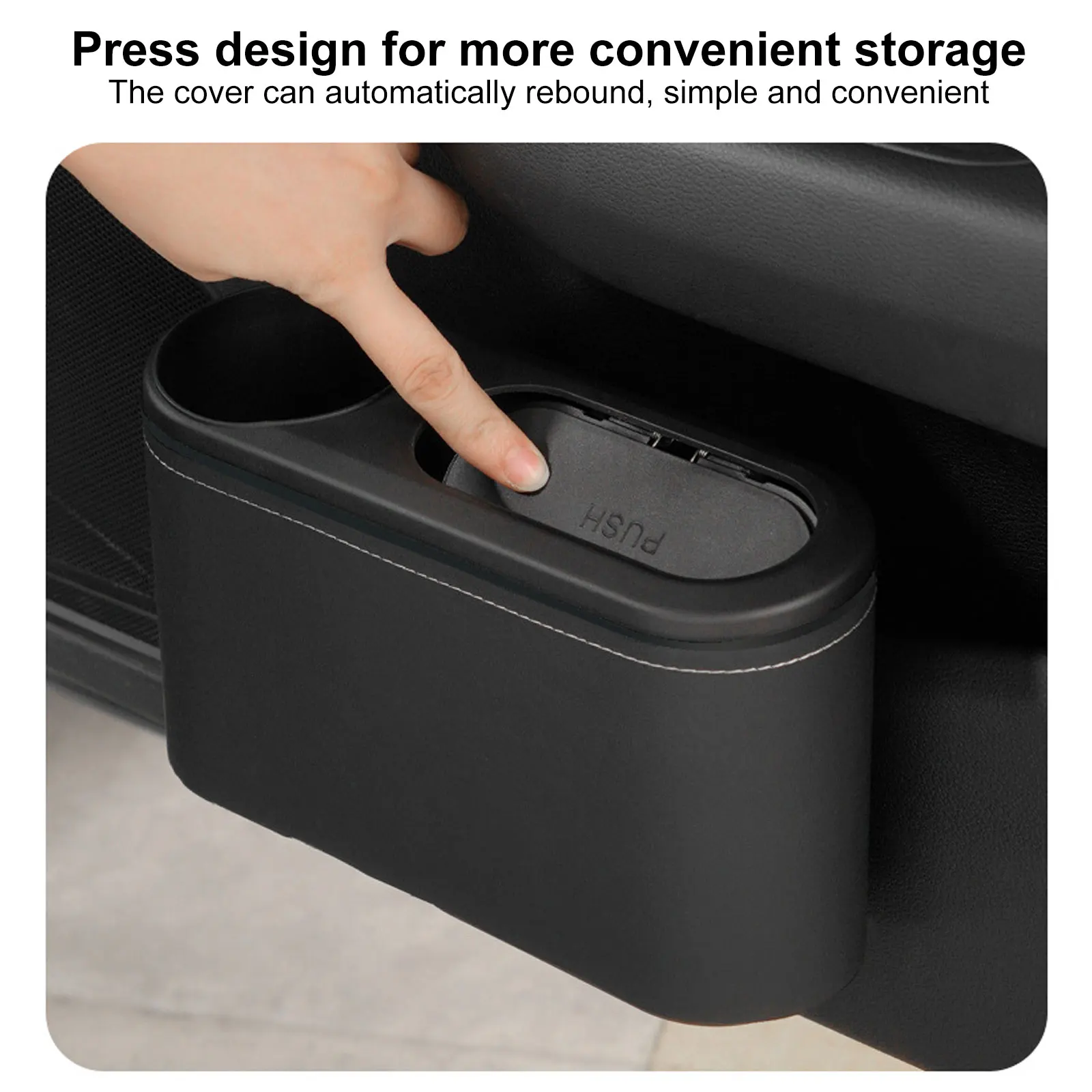 

Goramsay Car Trash Can Hanging Trash Bin Leather ABS Pressing Hard Garbage Box Universal Rear Row Organizer With Drink Holder