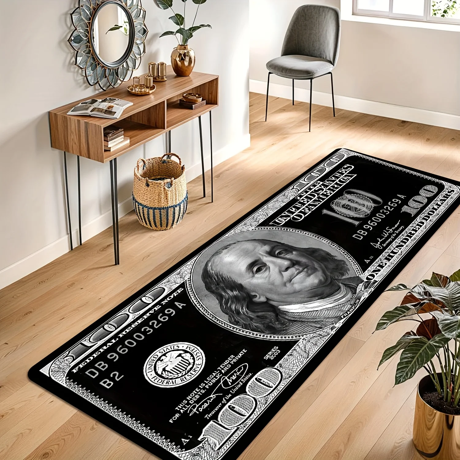VIKAMA Maßgefertigter Dollar-Muster Teppich: Rutschfest, Schallabsorbierend Wohnzimmer Sofa-Matte, Schlafzimmer Bettvorleger, Wohnungseinrichtung – Detail 2
