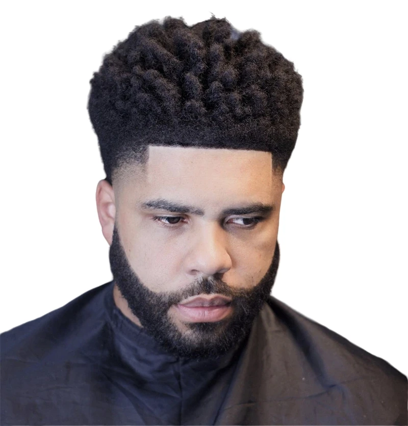 

Indian Virgin Human Hair Systems #1b Natural Black 8mm Root Afro Skin Knots PU Toupee 8x10 for Black Men