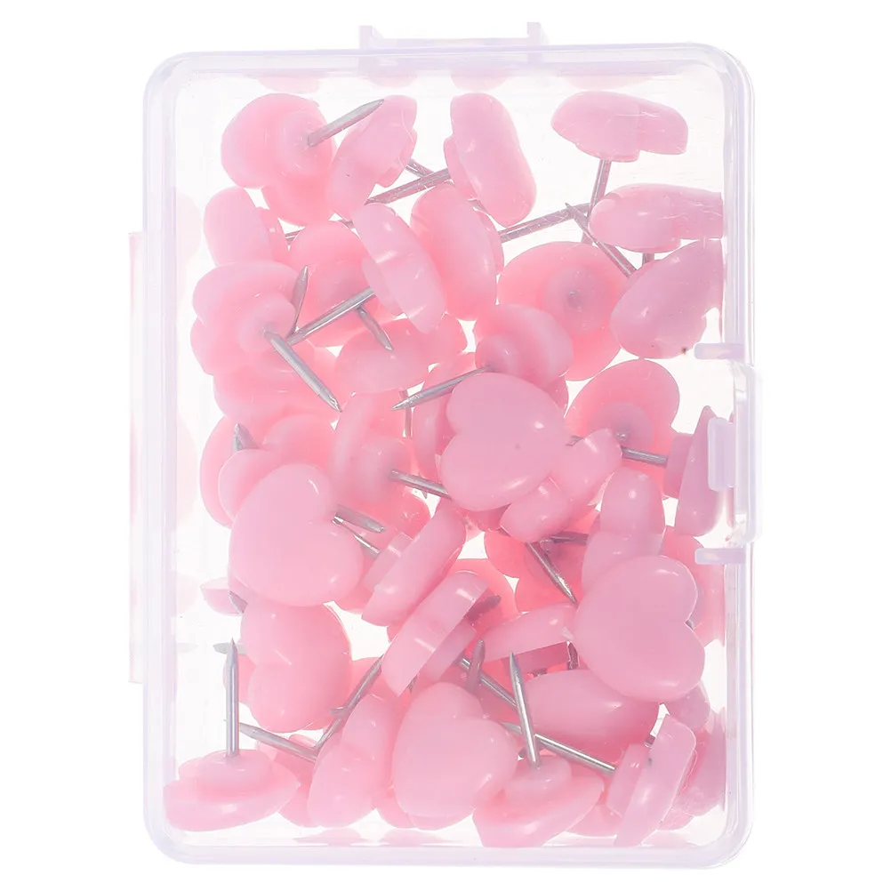 100개 하트 모양 금속 장 푸시핀 귀여운 사무실 가정 학교 게시판 코르크보드 핀 핀타크