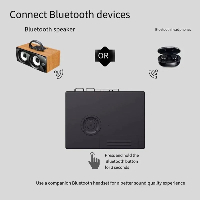 Bluetooth Cassette Player Vintage Nostalgic Classic Sliver Auto-flip Tape Hi-fi Cassette Player FM Radio cassette player