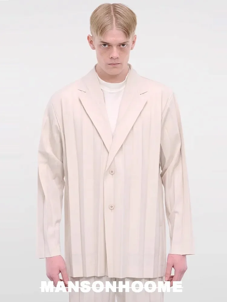 Miyake pleated men's casual suit suit simple solid color senior office Korean fashion men's jacket pants two-piece set 2