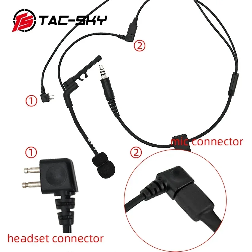 TS TAC-SKY Tactical Headset Y-line Long Version Accessory with U94 Ptt and Microphone Kit for Pelto Comtac Shooting Headset