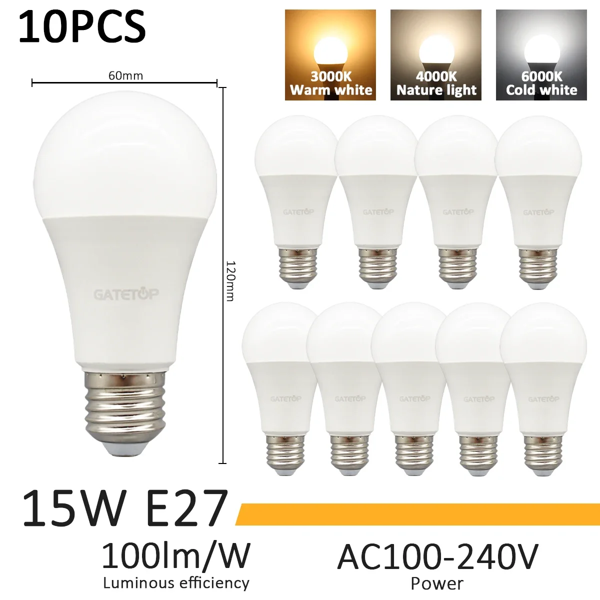 10pcs 15W E27