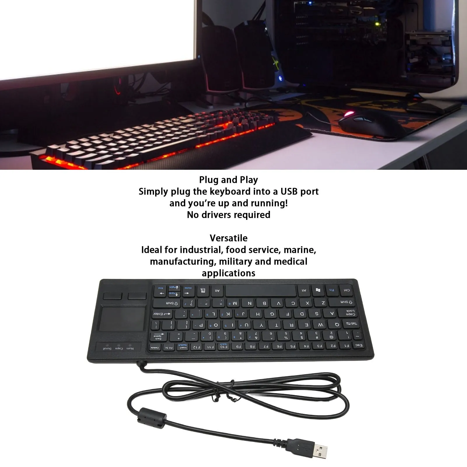 Wired Keyboard K 800 Keyboard with Touchpad Wired  Thin Mini Compact Touch Keyboard with HUB Function Wired Touch Keyboard - 4