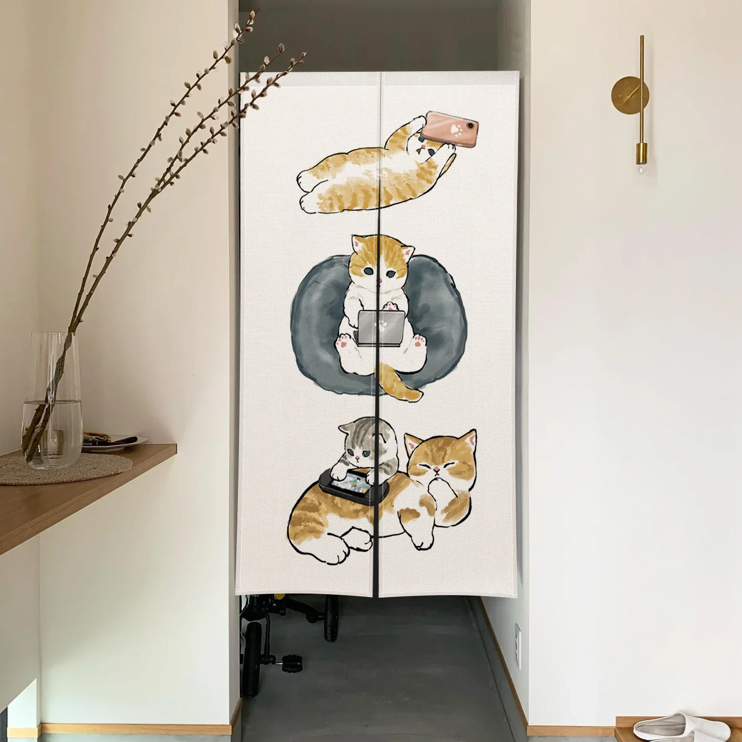 Japanese Door Curtain Noren Cute Funny Cat Drapes Living Room Bedroom Doorway Partition Kitchen Entrance Hanging Half-Curtains 4