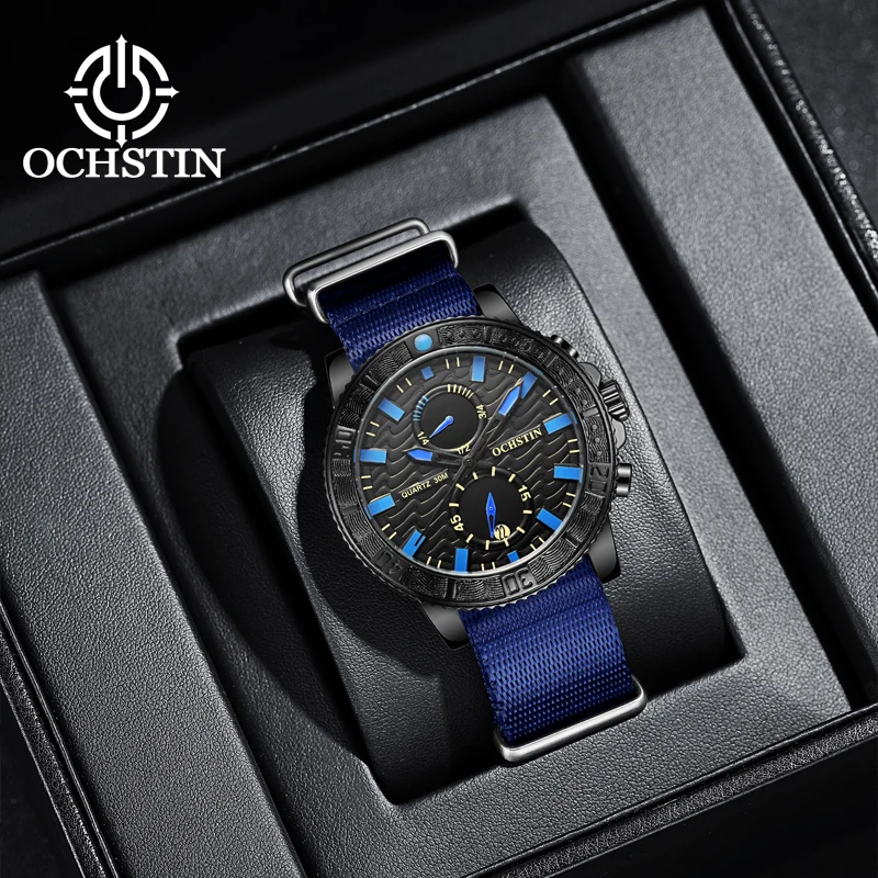 New OCHSTIN 2024 Creative Nylon Series Casual Simple Model Multifunction Quartz Movement Men's Quartz Watch Men's Watches