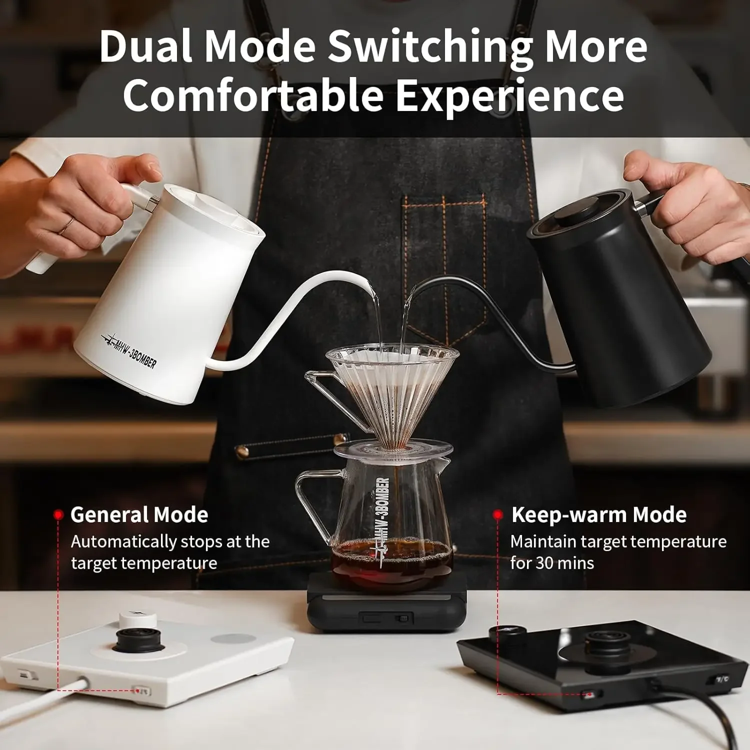 3BOMBER Gooseneck Electric Kettle, Pour-Over Coffee Kettle Tea Kettle Beginner Friendly Precise Temperature Control LED Display 5