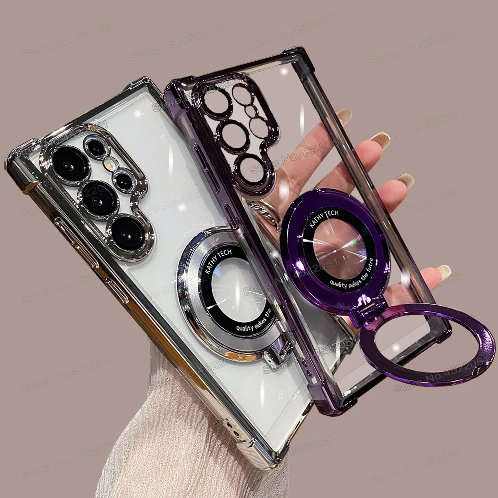 Luxury Plating Magnetic Stand Clear Phone Case Cover
