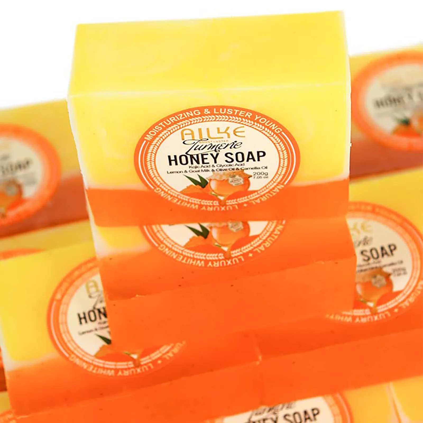 AILKE Natural Turmeric Honey Soap Bar, Whitening, Clean Skin, Remove Dark Spots, Stains, With Kojic Acid, Lemon, 200g/7 oz 5