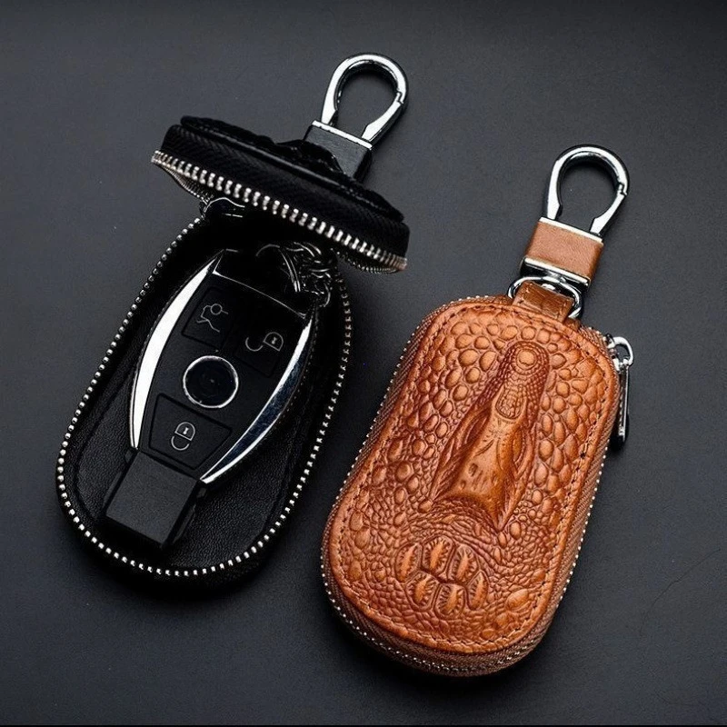 Premium Leather Key Holder and Organizer Pouch with Zipper Closure