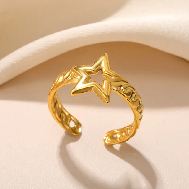 Bagues en acier inoxydable 316L pour femmes, couleur or réglable, petite étoile ouverte, bijoux féminins, cadeaux de mariage, nouvelle tendance