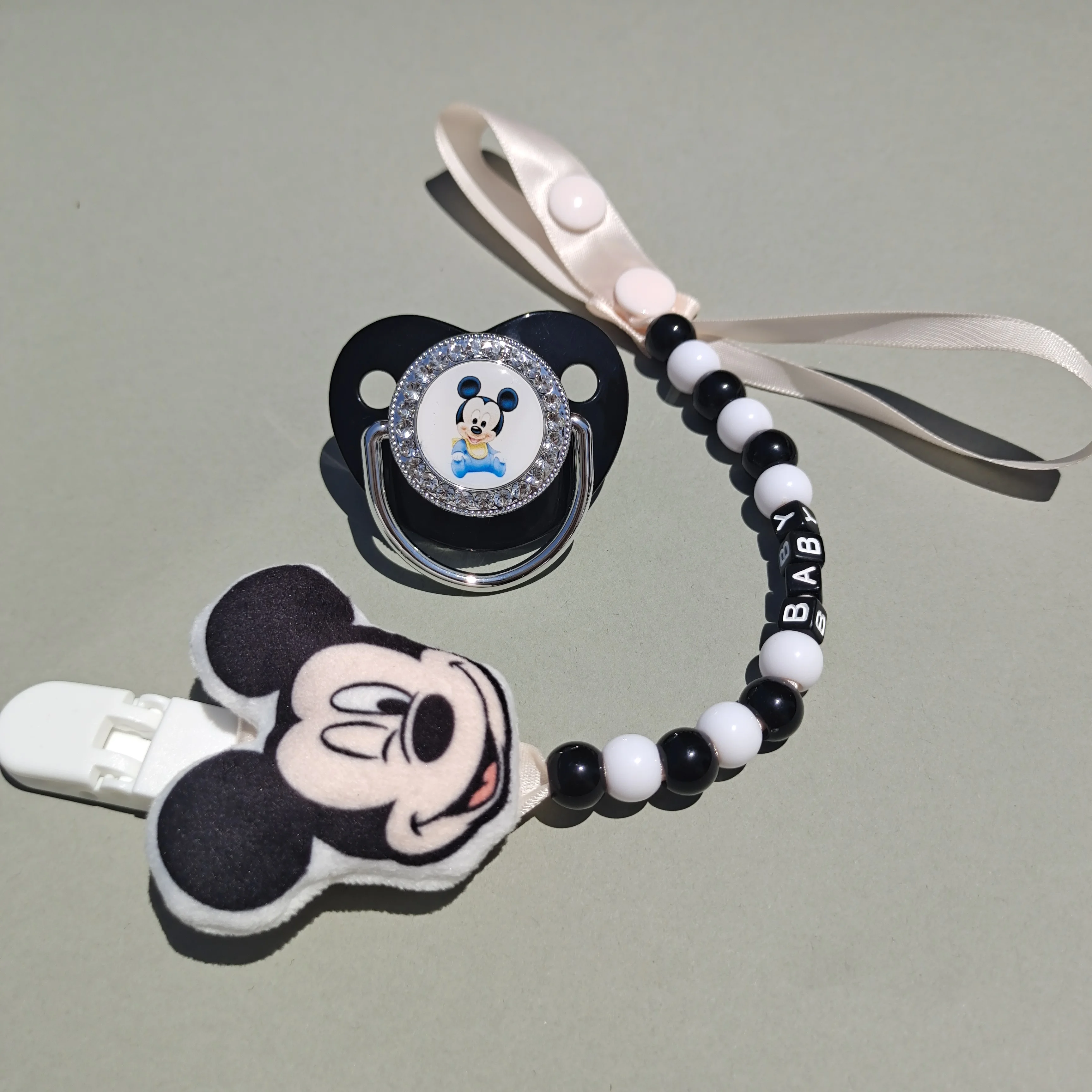 Disney Cosas De Bebe Accessori Per Capezzoli Topolino Perline Nome Chians Holder Bling Utensilios Para Cuidado Del Bebé Dummy