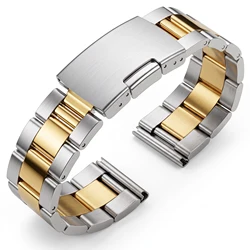 Stainless Steel Watch Band Strap - Silver, Gold, Black Bracelet - 18 - 24mm Adjustable Watch Accessory - 22mm (Middle Gold)