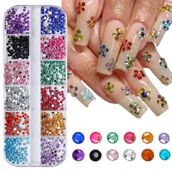 Deluxe 3D Flat Back Nail Rhinestones Set - Premium Glass AB and Clear Crystal Nail Art Charms (Multi Color)