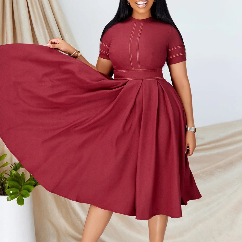 

Elegant Large Women's Dresses 2023 Summer New Style Fashion Large Hemline A-line Skirt Casual Short Sleeve Office Lady Dresses