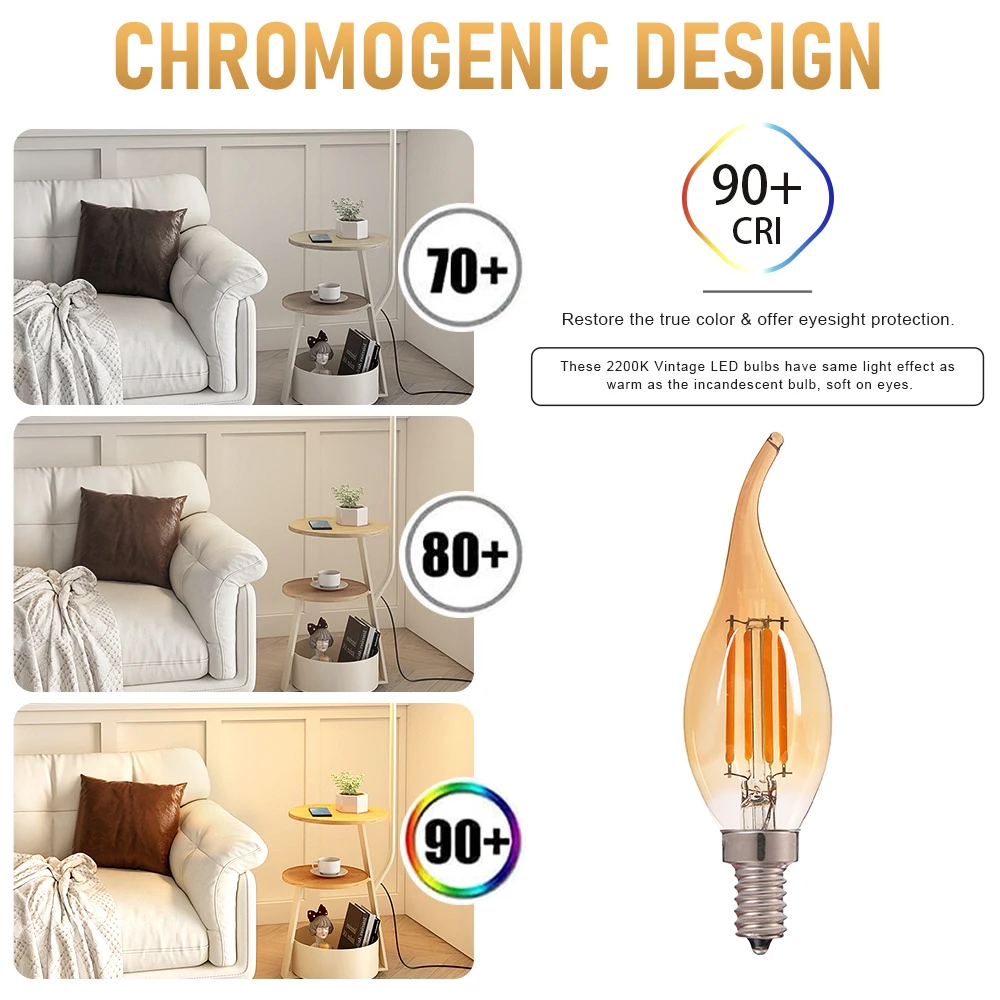 LED Filament Bulb 4W Edison C35 E14 E12 2700K Warm White Retro Amber Glass Light Bulbs 220V 110V Incandescent Replacement Lights - Image 4