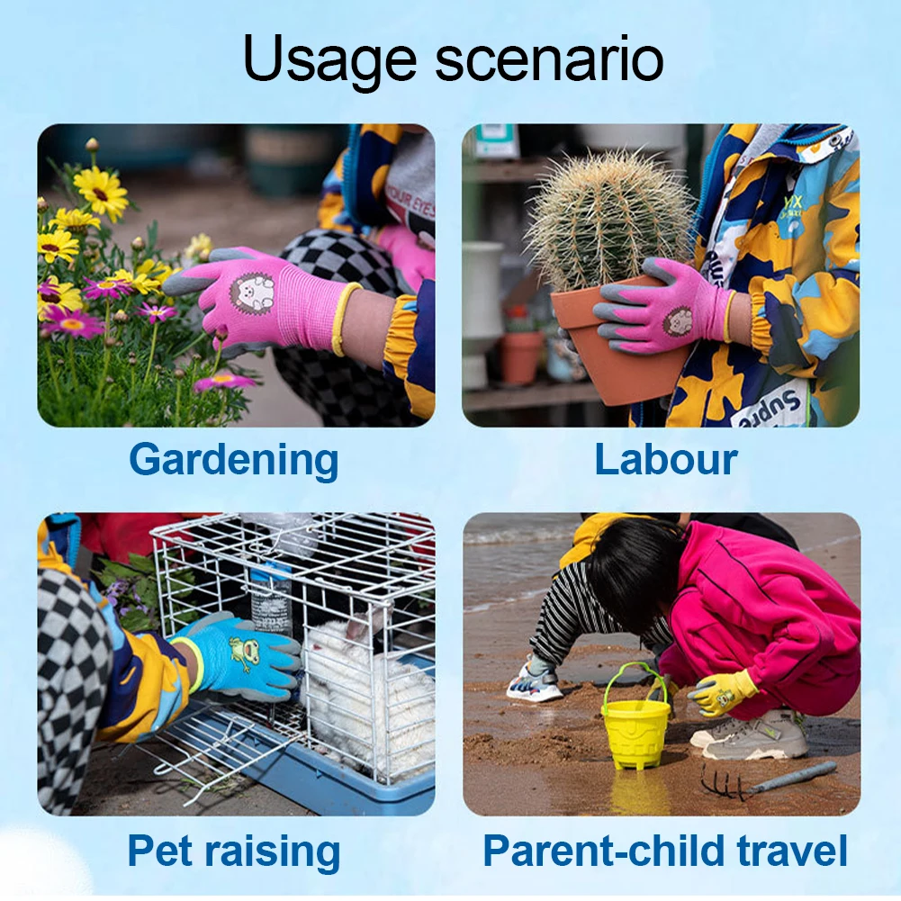 1 Pair Children Nitrile Cartoon Protective Gloves Camping Gardening Picking Beach Comb Thicken Wear-Resistant Latex Gloves 6