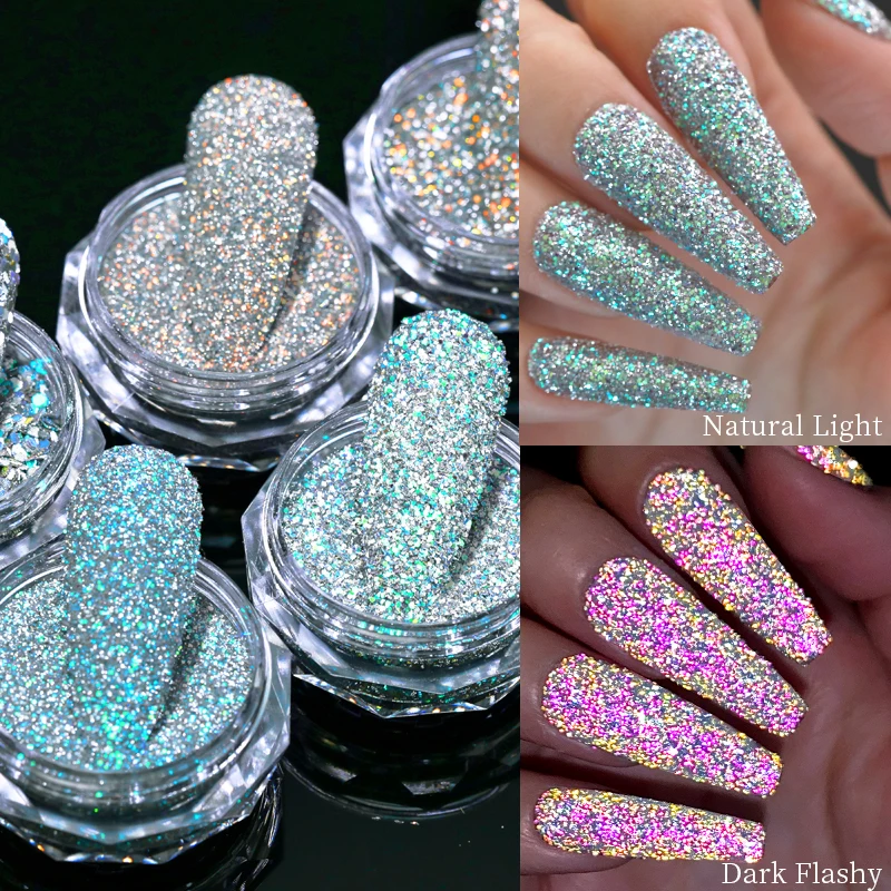 Reflective Nail Art Powder Glitter Nails Crystal Rhinestones Sequins Chrome Pigment UV Gel Polish DIY Decorations