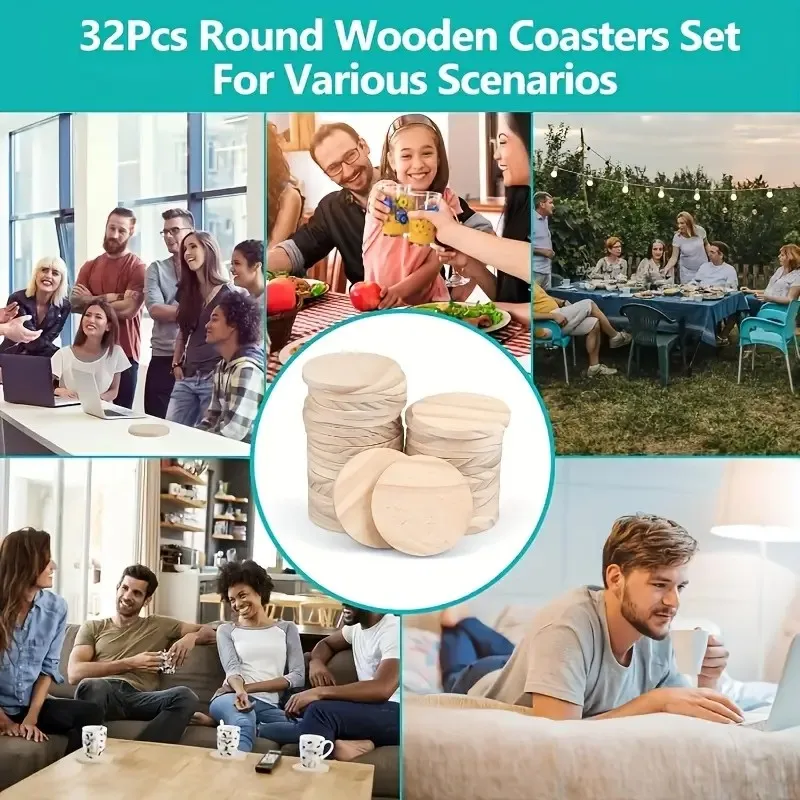 16/32pcs unfinished wood rounds wooden circles discs slices blank coasters crafts for DIY painting laser engraving