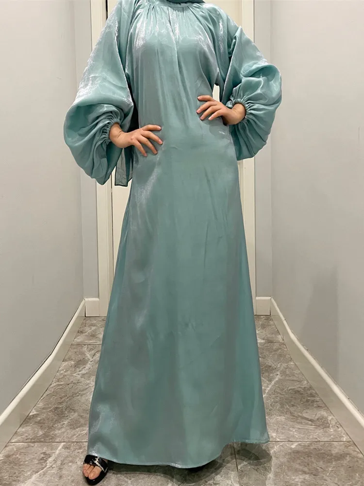 Eid Black Abaya 2023 Women Dress Dubai Silky Lantern Sleeve Muslim Long Dresses Kaftan Djellaba Kimono Islam Robe Caftan Femme