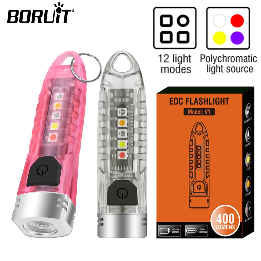 BORUiT V1 키체인 손전등, C타입 충전식 토치 핑크, 휴대용 미니 작업, UV 라이트 방수 포켓 캠핑 랜턴 BORUiT V1 키체인 손전등, C타입 충전식 토치 핑크, 휴대용 미니 작업, UV 라이트 방수 포켓 캠핑 랜턴