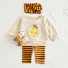 3PCS Newborn Baby Boys Clothes Long Sleeved Pineapple Pullover Shirt+Knit Pants+Hair Band Spring Autumn Soft  Children Clothing 1
