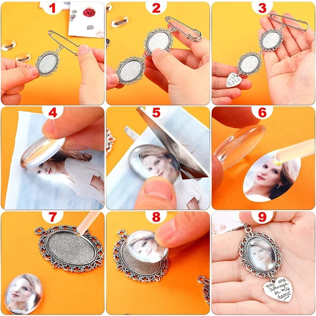 Charm Con Foto Per Bouquet Sposa - Ciondolo Ovale Con Vetro Cabochon, Kit Fai Da Te Matrimonio - Foto 4