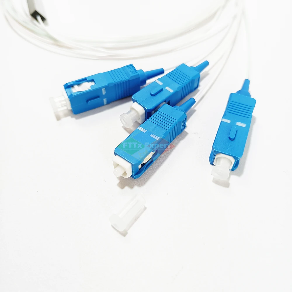 SC UPC Fiber Optical PLC Splitter SC 1 X 4 Mini Steel Tube Type 1x4 0.9mm Fiber Opitc Splitter Micro-Enclosed Splitter