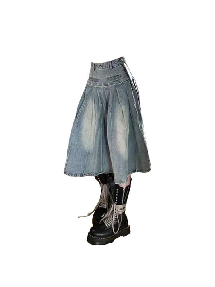 

Women Blue Pleated Denim Skirt Y2k 2000s A-Line Skirts Harajuku Korean Vintage 90s Aesthetic High Waist Jean Skirt Clothes 2023