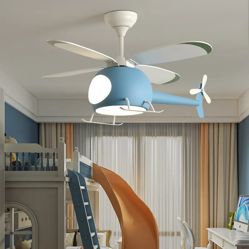 

Nordic Led Cartoon Aircraft Frequency Conversion Fan Lamp Creative Style Boys and Girls Nordic Bedroom Ceiling Fan Lights