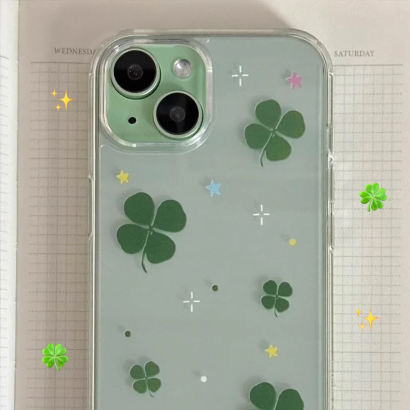 Nette Lucky Grass Klar Telefon Fall Für iPhone 17, 16, 15, 14, 13, 12, 11 Pro Max Mini SE 7 8 Plus Air Y2K Stoßfest Soft Cover Fundas – Detail 3