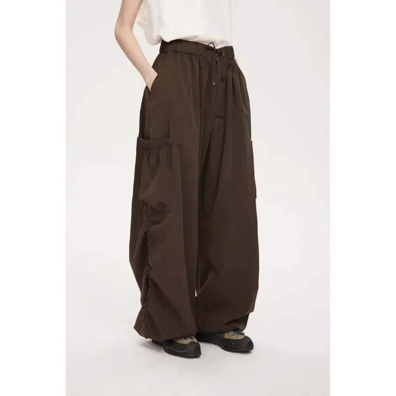 Deeptown Harajuku Women's Cargo Pants Baggy Japanese Street Style Vintage Pleated Brown Joggers Trousers Casual Hip Hop Fashion