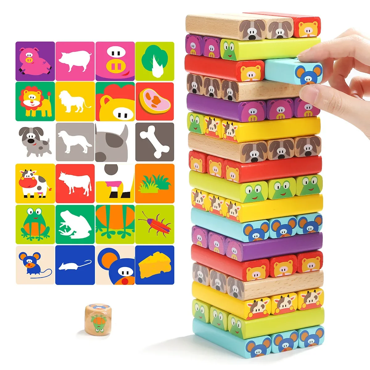 Factory price Brand new montessori wooden toys wooden tumbling tower toy animal stacking building blocks