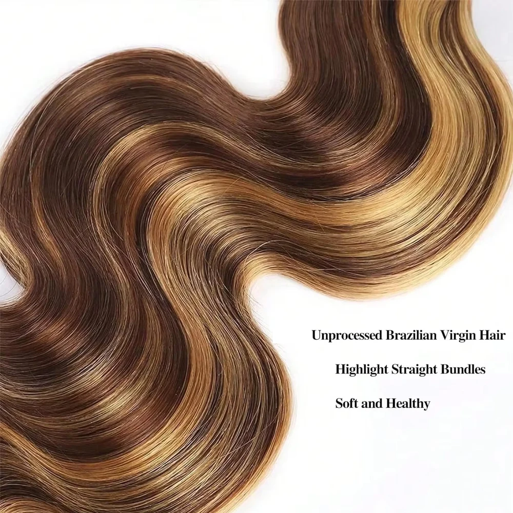 38 40 Inch Highlight Ombre Body Wave Bundles Real Human Hair Colored P4/27 Honey Blonde Brazilian Raw Hair Bundles Extensions 4