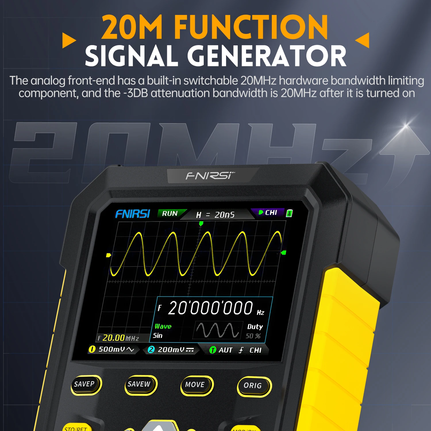 FNIRSI DPOX180H Portable Fluorescent Screen Digital Oscilloscope 180 MHz 50,000wfms/S 2-In-1 Signal Generator 20 MHz ZOOM digital oscilloscope signal generator
