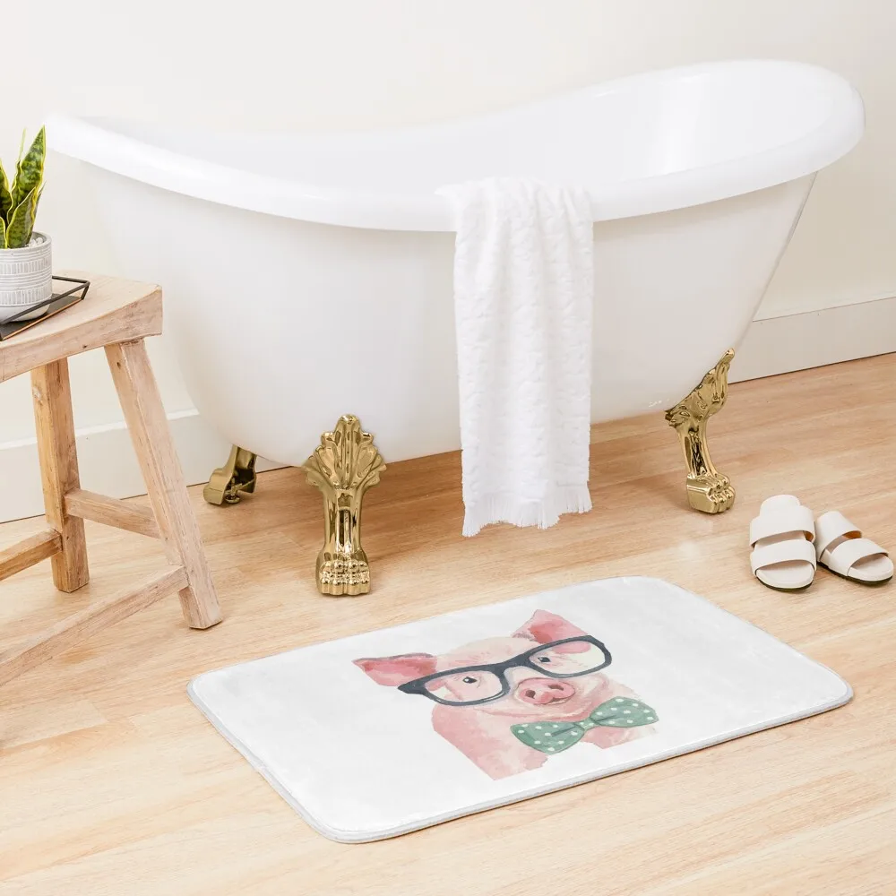 

Cute,Funny,Printed,Pig, Piglet, Painting,Glasses Bath Mat Anti-Slip Bathtub Non-Slip Shower Bathroom Interior Mat