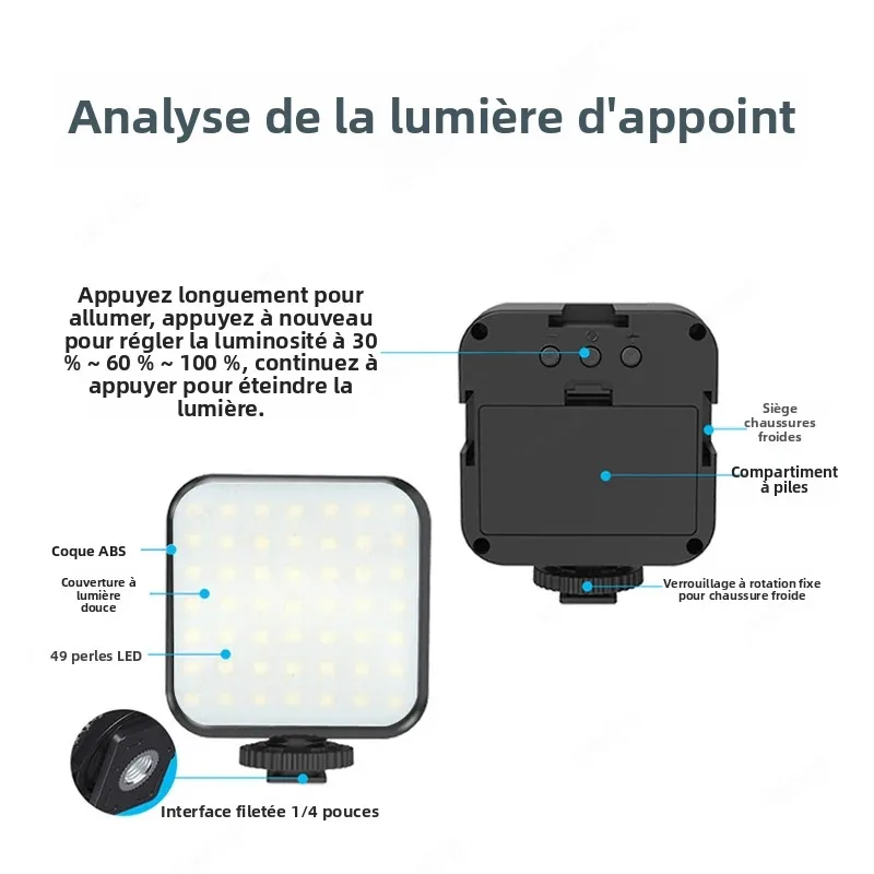Lampe LED Rechargeable pour GoPro/DSLR - 49 perles, 3W, 3 niveaux