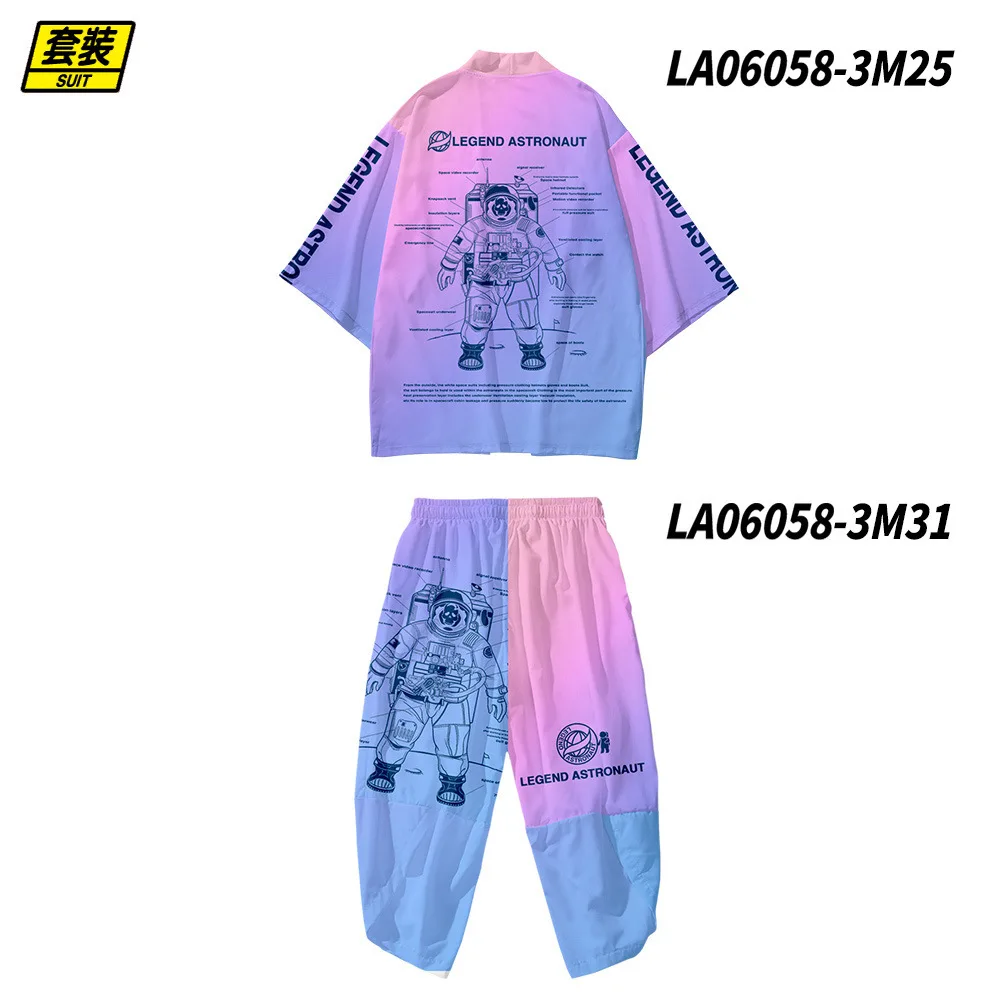 New INS Astronaut Purple 5xl 6XL Beach Harajuku Japanese Fashion Kimono Men Women Cardigan Haori Obi Asian Clothes Pant