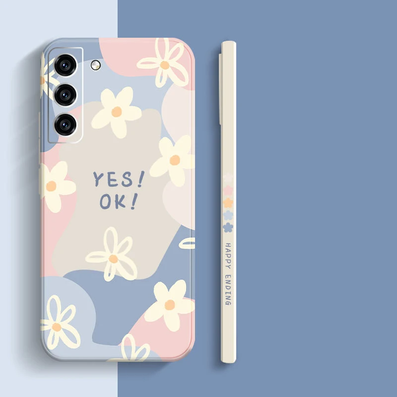 Whimsical Cartoon Floral Silicone Square Phone Case Cover
