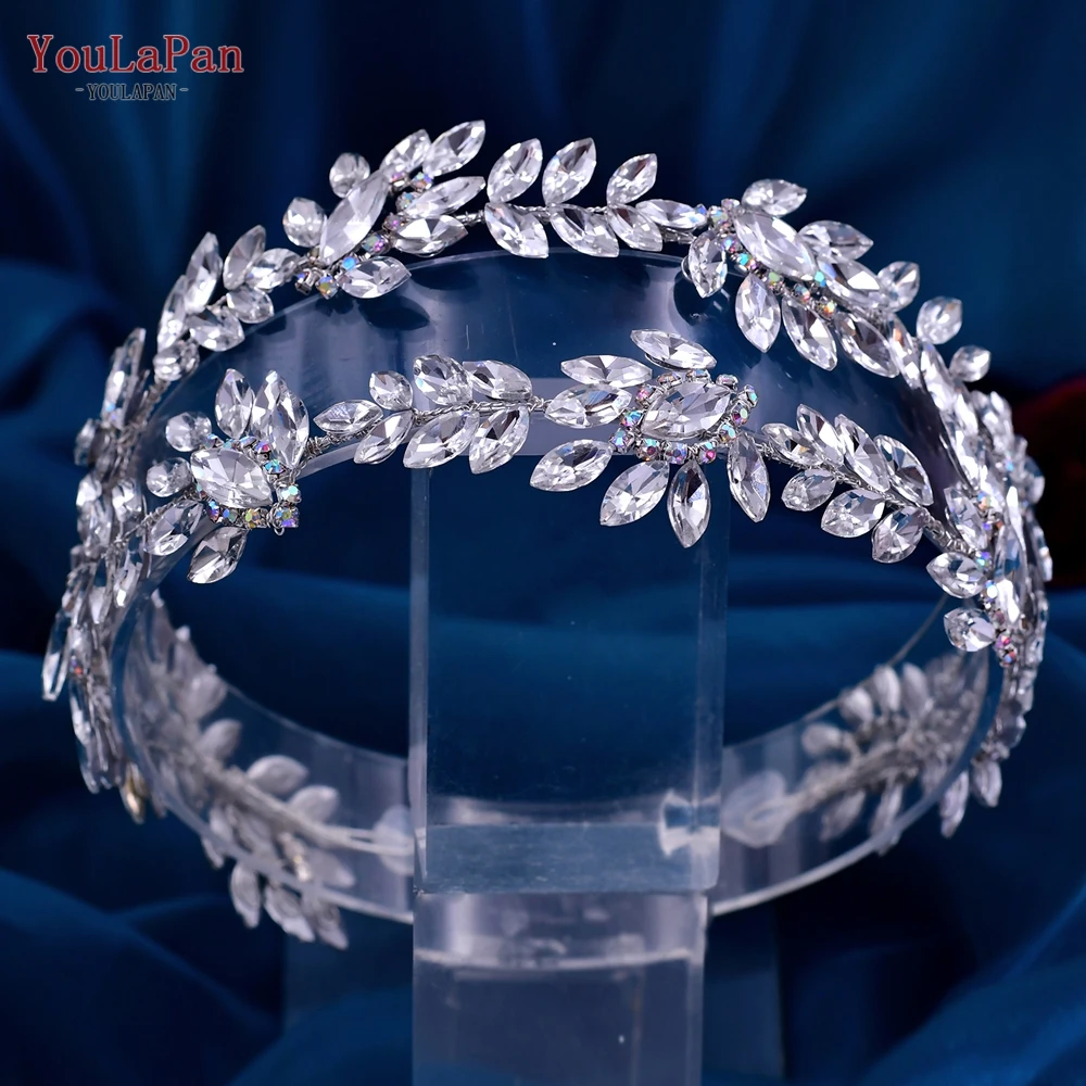 YouLaPan HP450 Bridal Crown Silver Wedding Tiara Rhinestone Bride Headband Shiny Pageant Crown Women Hair Jewelry Accessories images - 6